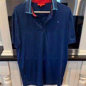 Navy Polo Shirt with Red and Light Blue Accents